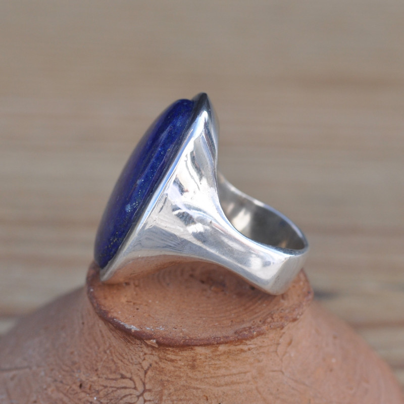 Bague Argent Sterling Et Pierre De Lave Noire - Occasion, Fabrication Française