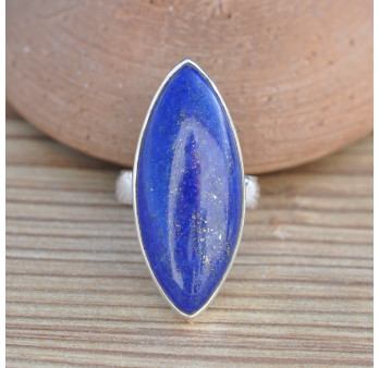 NEW ! Belle bague navette pierre Lapis lazuli sertie d'argent T55