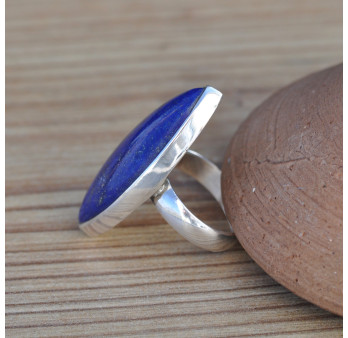 Belle bague navette pierre Lapis lazuli sertie d'argent T53