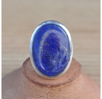 NEW ! Bague ovale massive pierre Lapis lazuli sertie d'argent T58