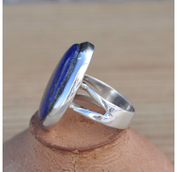 Bague ovale massive pierre Lapis lazuli sertie d'argent T57