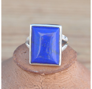 Bague rectangulaire argent 925 et pierre Lapis lazuli T55