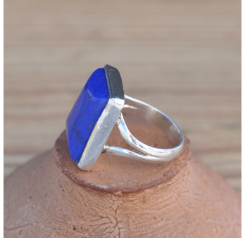 Bague rectangulaire argent 925 et pierre Lapis lazuli T54