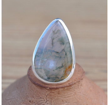 Bague goutte en pierre Agate mousse verte (vert)