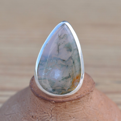 Bague goutte en pierre Agate mousse verte (vert)