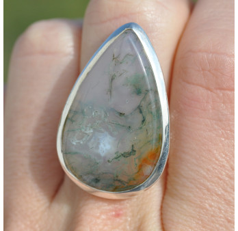 Bague goutte en pierre Agate mousse verte (vert) T54