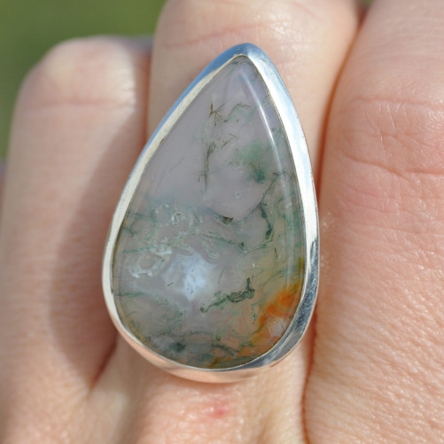 Bague goutte en pierre Agate mousse verte (vert) T54