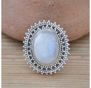 Bague argent ethnique pierre ovale en Pierre de lune T56