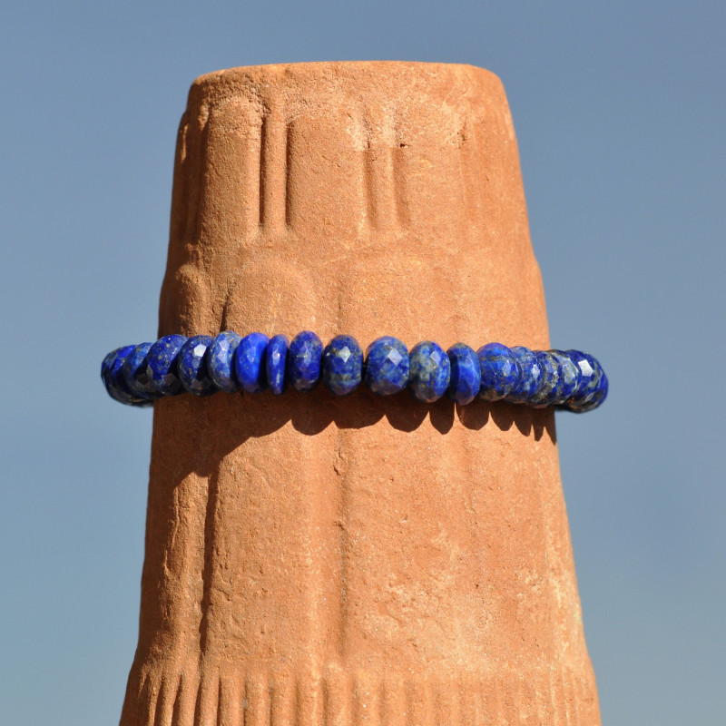 Bracelet pierres roues facettées en lapis lazuli