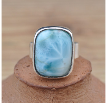Bague rectangulaire argent et pierre naturelle Larimar bleue