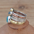 Bague 5 anneaux argent et cuivre avec 4 pierres en Calcédoine T54