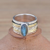 Bague large moderne argent doré et pierre Labradorite oblongue