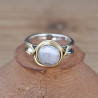Bague argent avec dorure et pierre ronde en Agate dendrite (blanc)