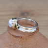 Bague argent avec dorure et pierre ronde en Agate dendrite (blanc)