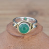 Bague argent avec dorure et pierre ronde en Agate verte (vert)