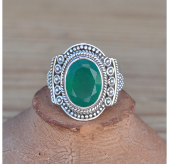 NEW ! Bague ethnique en argent et pierre Agate verte (vert)