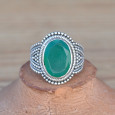 Bague argent travaillé et pierre en Agate verte facettée ovale (vert) T53/54/55