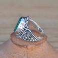 Bague argent travaillé et pierre en Agate verte facettée ovale (vert) T53/54/55