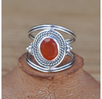 NEW ! Anneau large bohême ajouré en argent ciselé et Cornaline (orange)