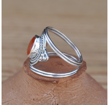 Anneau large bohême ajouré en argent ciselé et Cornaline (orange) T54