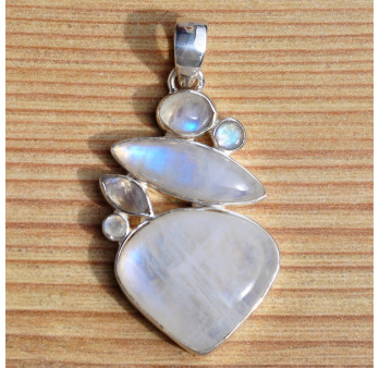 Gros pendentif argent 6 Pierres de lune (blanc)