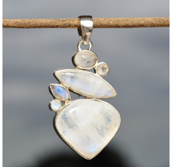 Gros pendentif argent 6 Pierres de lune (blanc)