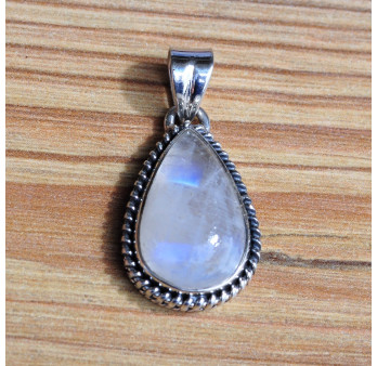 Pendentif argent ciselé goutte en pierre de lune (blanc)