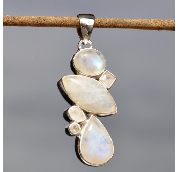 Pendentif argent 6 pierres de lune (blanc)