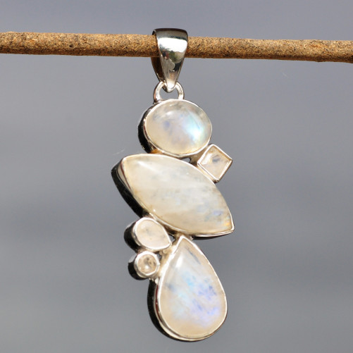 Pendentif argent 6 pierres de lune (blanc)