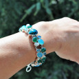 Bracelet argent 33 pierres en Chrysocolle Calcédoine Agate (vert) (bleu)