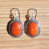 Boucles d'oreilles argent ciselé ovales en corail éponge orange