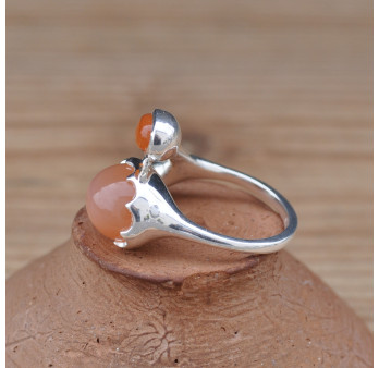 Bague contemporaine argent 3 pierres Pierre de lune Cornaline et Améthyste T55