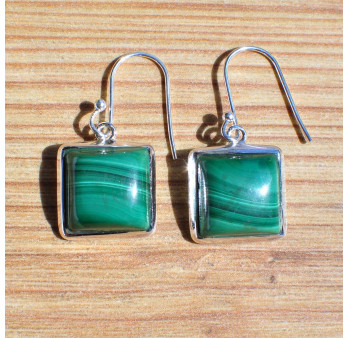 NEW! Boucles d'oreilles argent pierre carrée en malachite (vert)