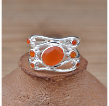 NEW ! Anneau en argent ajouré 7 pierres en Cornaline (orange)