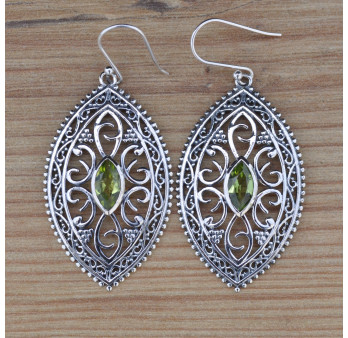 Grandes boucles d'oreilles en argent ciselé et Péridot (vert)