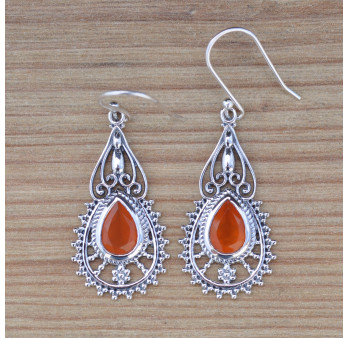 Boucles d'oreilles ciselées en argent et pierre Cornaline (orange)