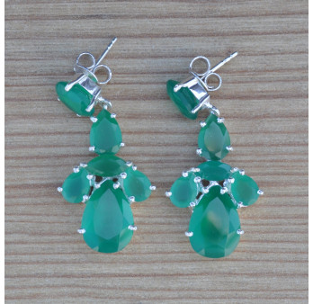 Boucles d'oreilles argent 6 pierres Agate verte griffées (vert)
