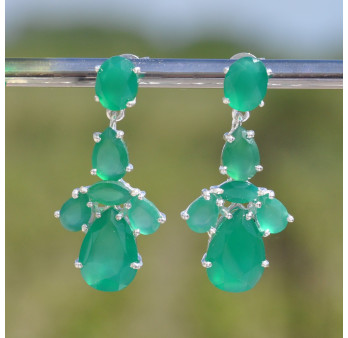 Boucles d'oreilles argent 6 pierres Agate verte griffées (vert)