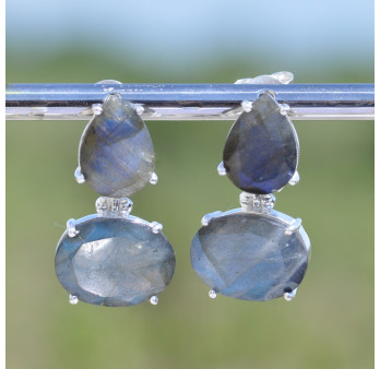 Boucles clous argent 2 pierres griffées Labradorite (bleu)