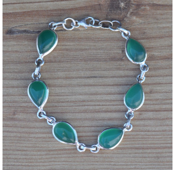 NEW ! Bracelet argent 6 pierres gouttes Agate verte (vert)