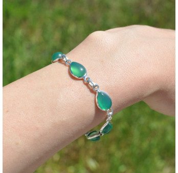 Bracelet argent 6 pierres gouttes Agate verte (vert)