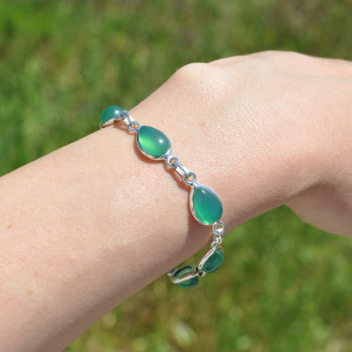 Bracelet argent 6 pierres gouttes Agate verte (vert)