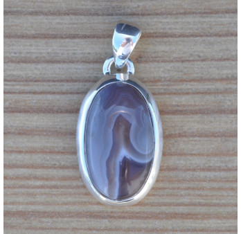 Pendentif oblongue argent et pierre Agate du Botswana