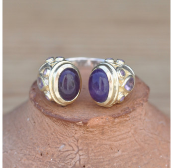 Bague ouverte argent doré et pierres Améthyste (violet)