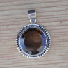 NEW ! Pendentif rond argent ciselé et pierre Quartz fumé (brun)