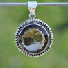 NEW ! Pendentif rond argent ciselé et pierre Quartz fumé (brun)