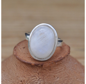 NEW ! Bague ovale argent et Pierre de lune bombée (blanc)