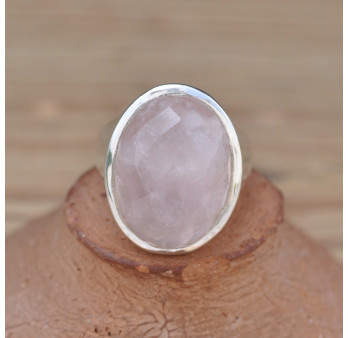 Belle chevalière argent pierre Quartz rose facettée (rose)