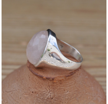 Belle chevalière argent pierre Quartz rose facettée (rose) T58