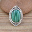 Bague argent ciselé pointes et pierre Malachite (vert) T58